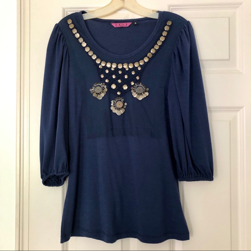 Navy top with front necklace design